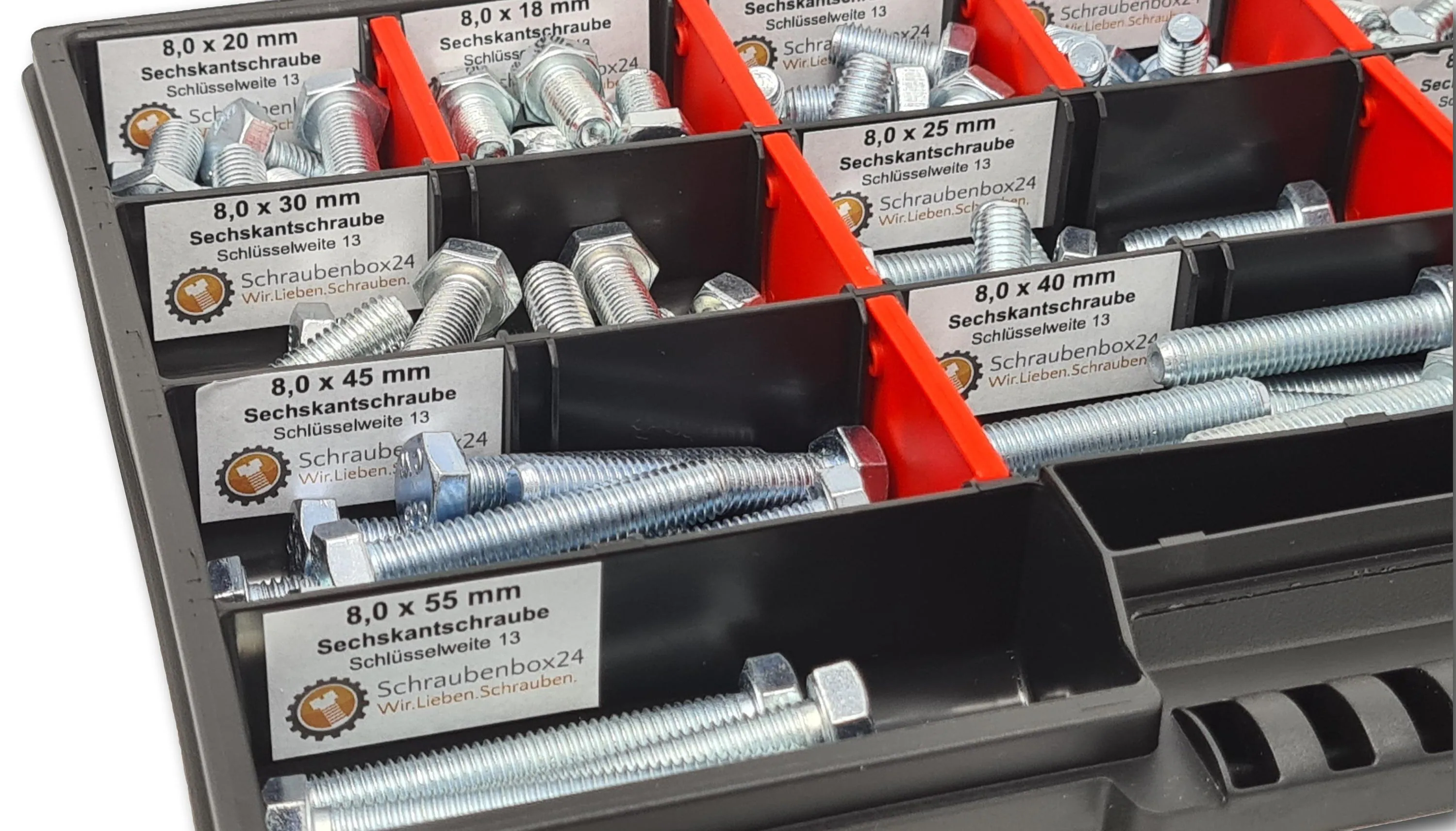 Sechskantschrauben Sortiment M8 // 10mm-55mm 130 tlg. Schraubenbox DIN 933 Vollgewindeschrauben Maschinenschrauben Gewindeschrauben Sechskantschrauben
