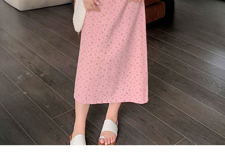 Krezol - Midi A-lijn denim rok met hoge taille en bloemenprint