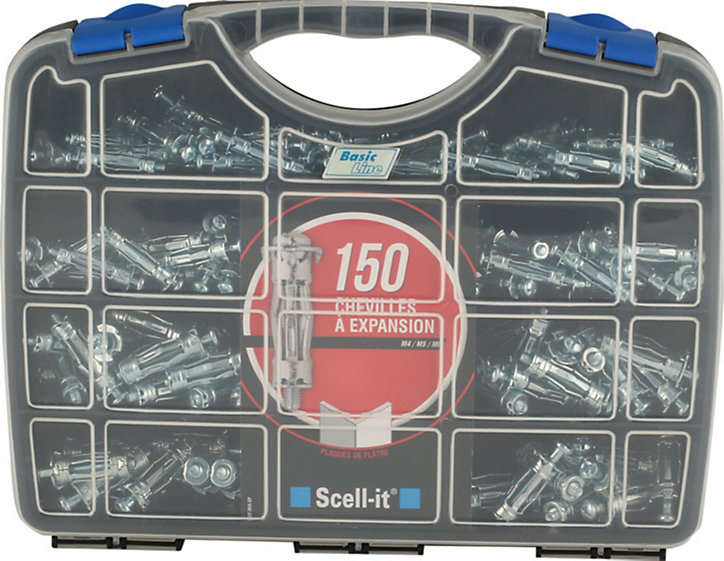Coffret de 150 chevilles à expansion + vis pré-montées Scell-It, spéciale plaques de plâtre