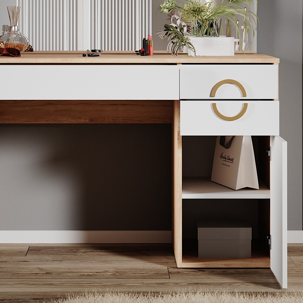 Vicco Schminktisch Adela Natural Rockford Hickory Weiß, 115 x 76 cm mit Spiegel