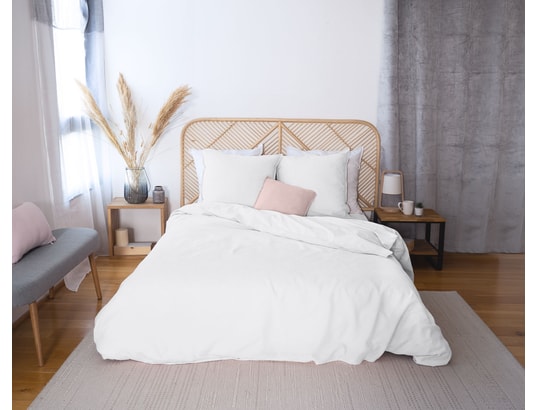 COTE DECO - Ensemble couette + 2 oreillers Parure de lit - coton et lin - 240 x 260 cm - blanc