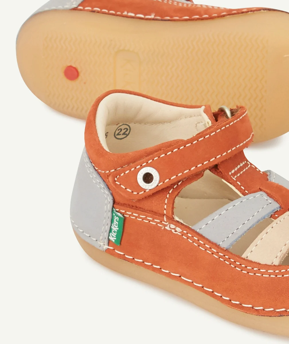 KICKERSLES SANDALES EN CUIR ROUILLE GRISE ET BEIGE