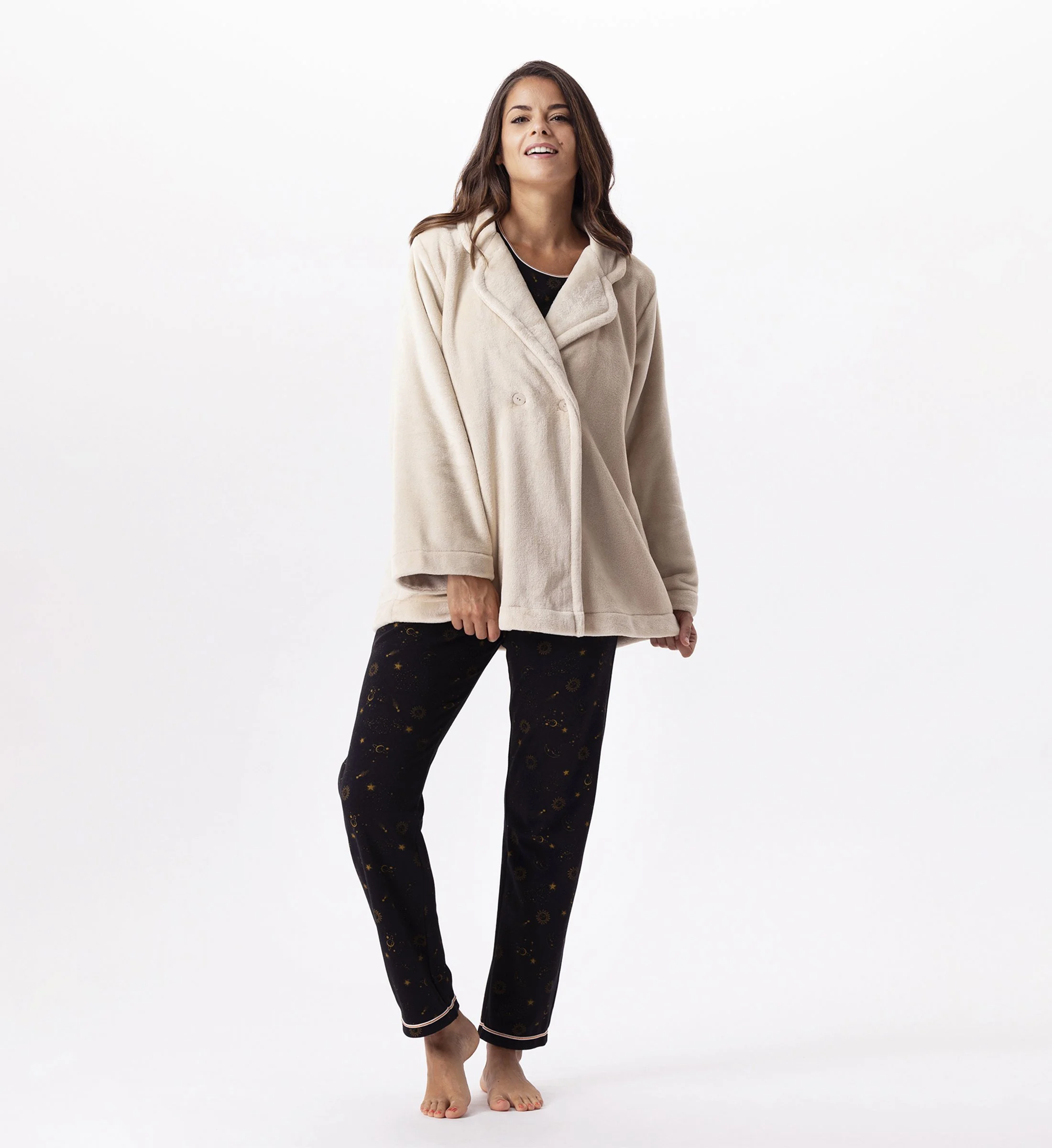 ESSENTIEL H77A - Veste en peluche flanelle | Beige