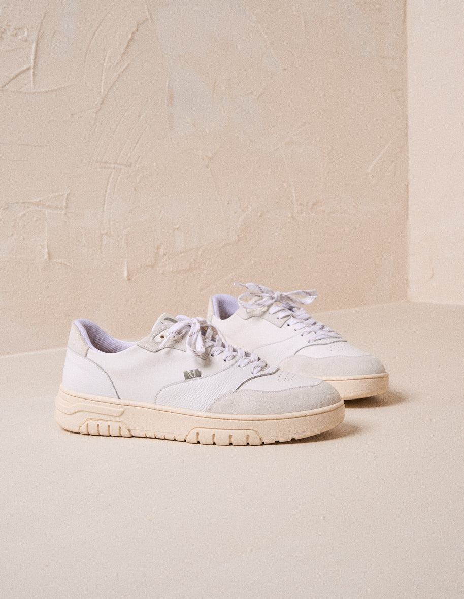 Baskets basses Albert - Cuir et suède blanc gris