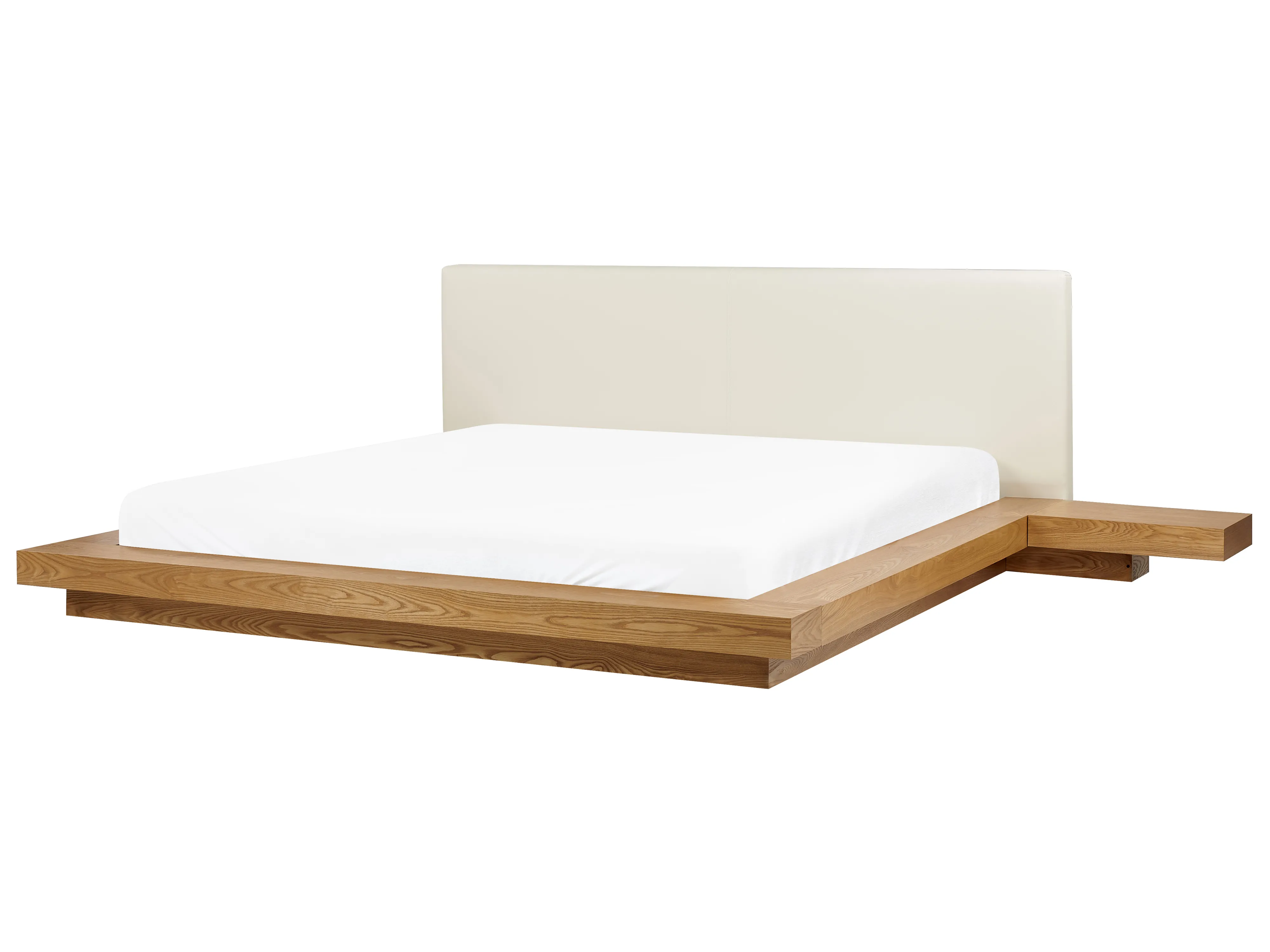 Bed met LED-verlichting Kunstleer ZEN 180 x 200 cm Natuurlijk essenhout