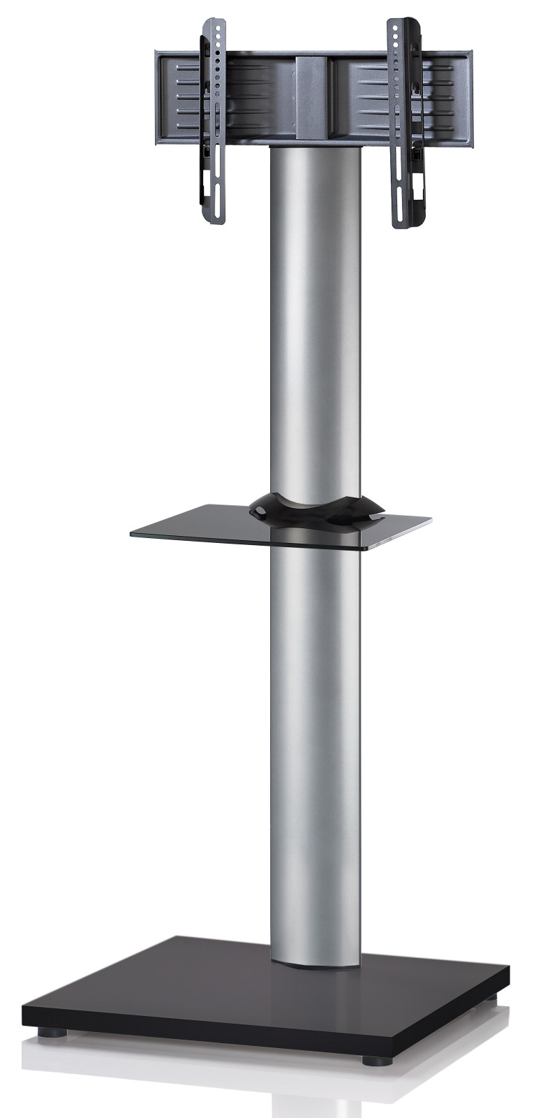 TV-Standfuß - silber - Schwarzlack - mit Ablage