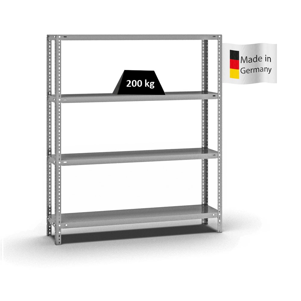 PROREGAL Stellingkast, Schroefmontagesysteem, Middelzware uitvoering, Basiseenheid, HxBxD 150 x 130 x 30 cm, 4 niveaus, Draagvermogen 200 kg, Aan beide zijden te gebruiken, Gegalvaniseerd