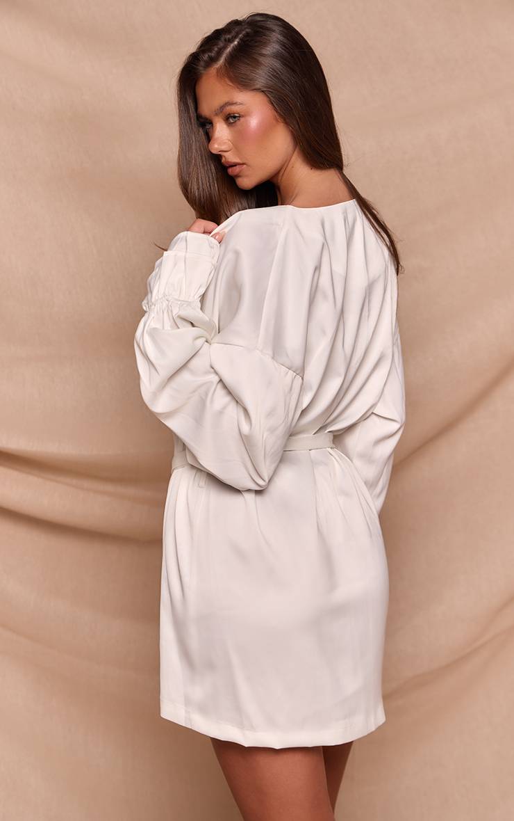 Blanc Robe Mini En Satin Premium À Manches Volantées