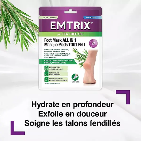 Máscara para os pés Emtrix® Tudo-em-Um: Hidrata, Nutre e Esfolia (1 par)