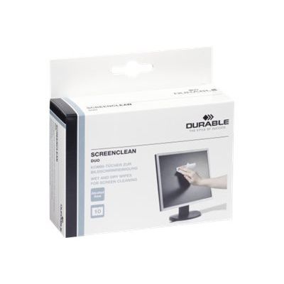 Durable Screenclean DUO - boite de 20 pochettes nettoyantes (10 sèches + 10 humides) pour écran