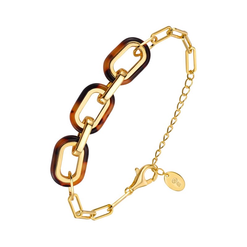 Bracelet En Argent Plusieurs Rectangles Doré Et Acétate écaille Marron Muriel
