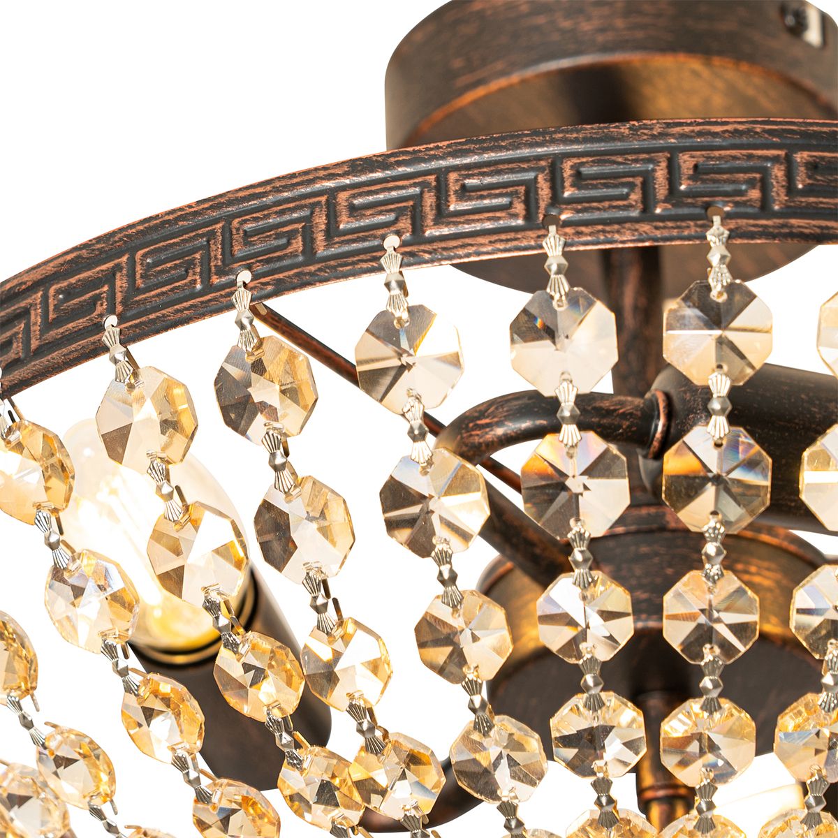 Klassieke plafondlamp brons en kristal 3-lichts - Mondrian