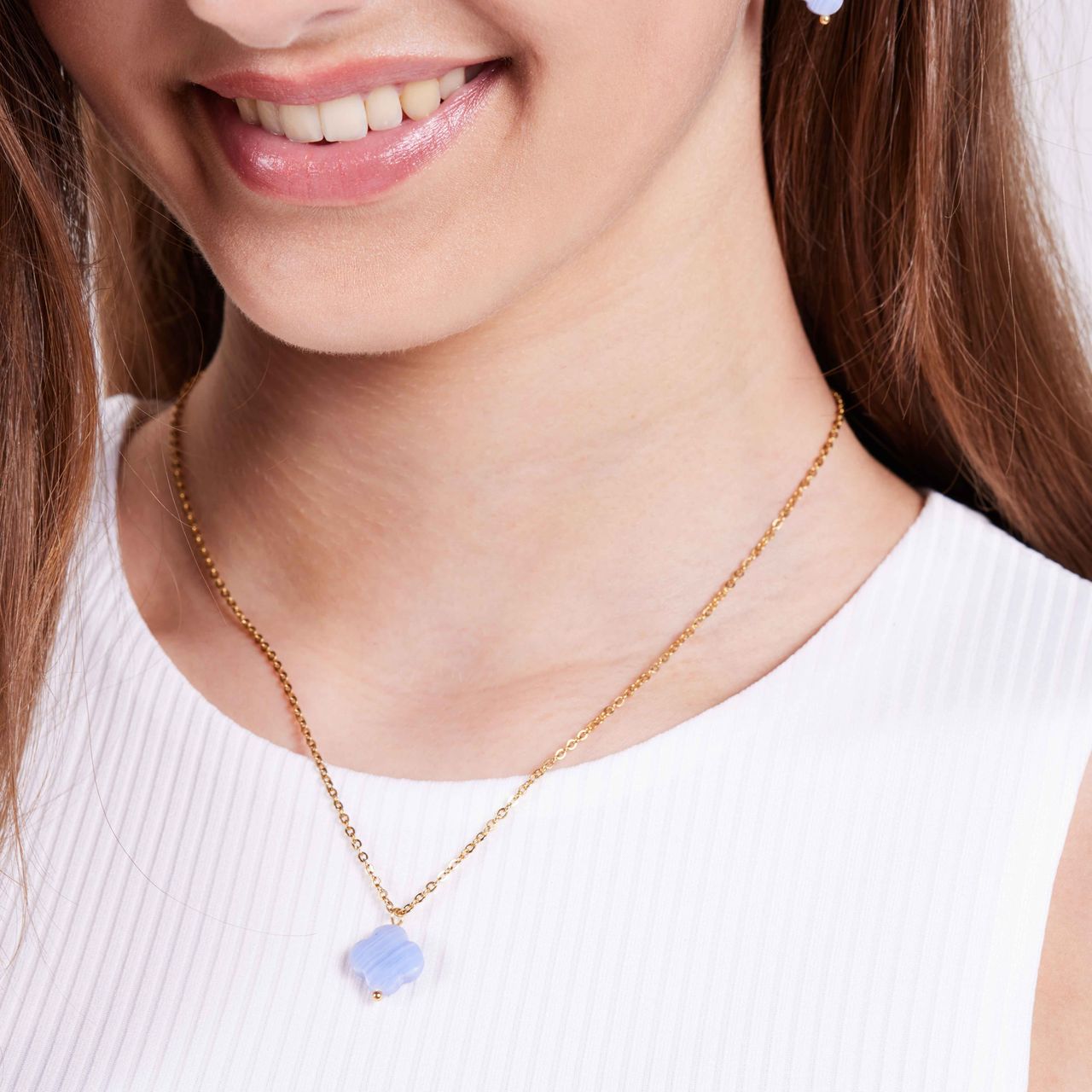Stalen goldplated ketting met blauwe agaat