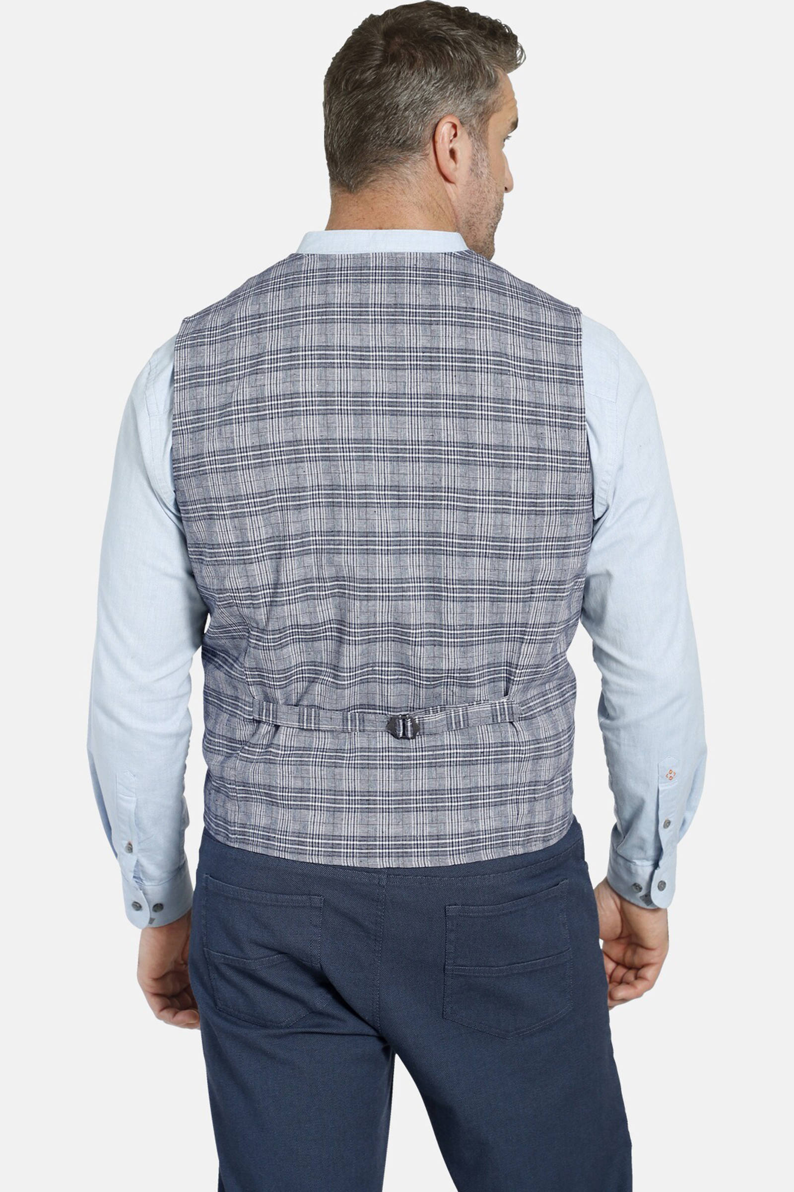 Charles Colby geruit gilet DUKE NIVEN Plus Size grijs