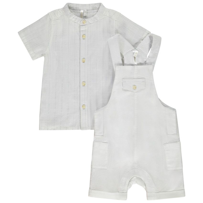 Ensemble de cérémonie 2 pièces avec salopette pour bébé garçon - Blanc