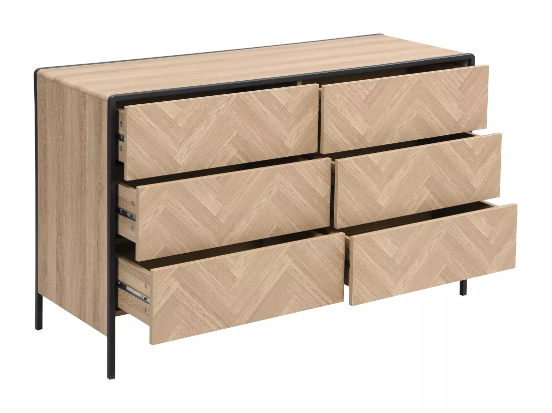 Commode 6 tiroirs - MDF et métal - Coloris : Naturel et noir - TUMACO