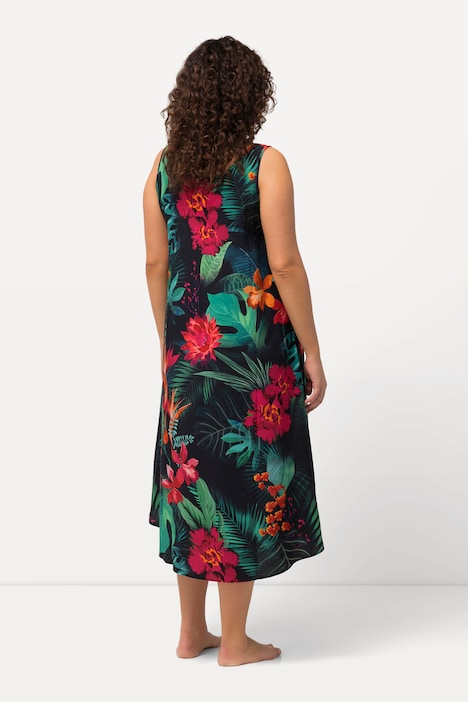 Kleid, Dschungel, A-Linie, Rundhals, ärmellos