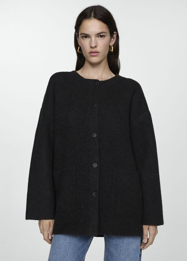 MANGO Detachable knitted scarf coat Charcoal