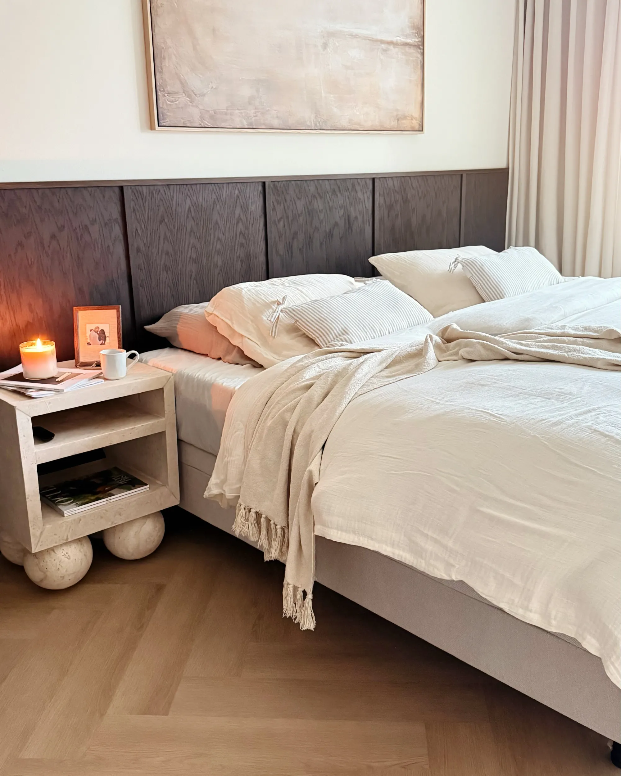 Verstelbaar bed zonder hoofdbord Stof CASTELLAN 180 x 200 cm Lichtbeige