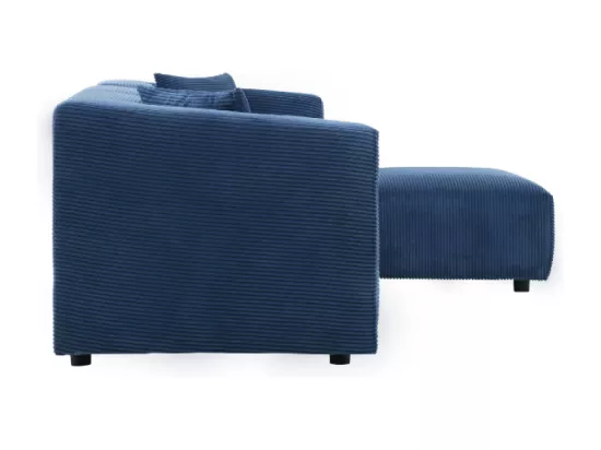 Canapé modulable 4 places: canapé droit 3 places + 1 pouf velours côtelé bleu Monroe