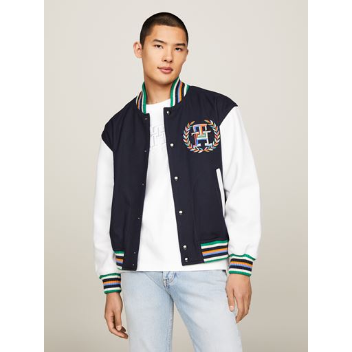 Tommy Hilfiger Archive Leather Mix Varsity Jakke, Desert Sky, L