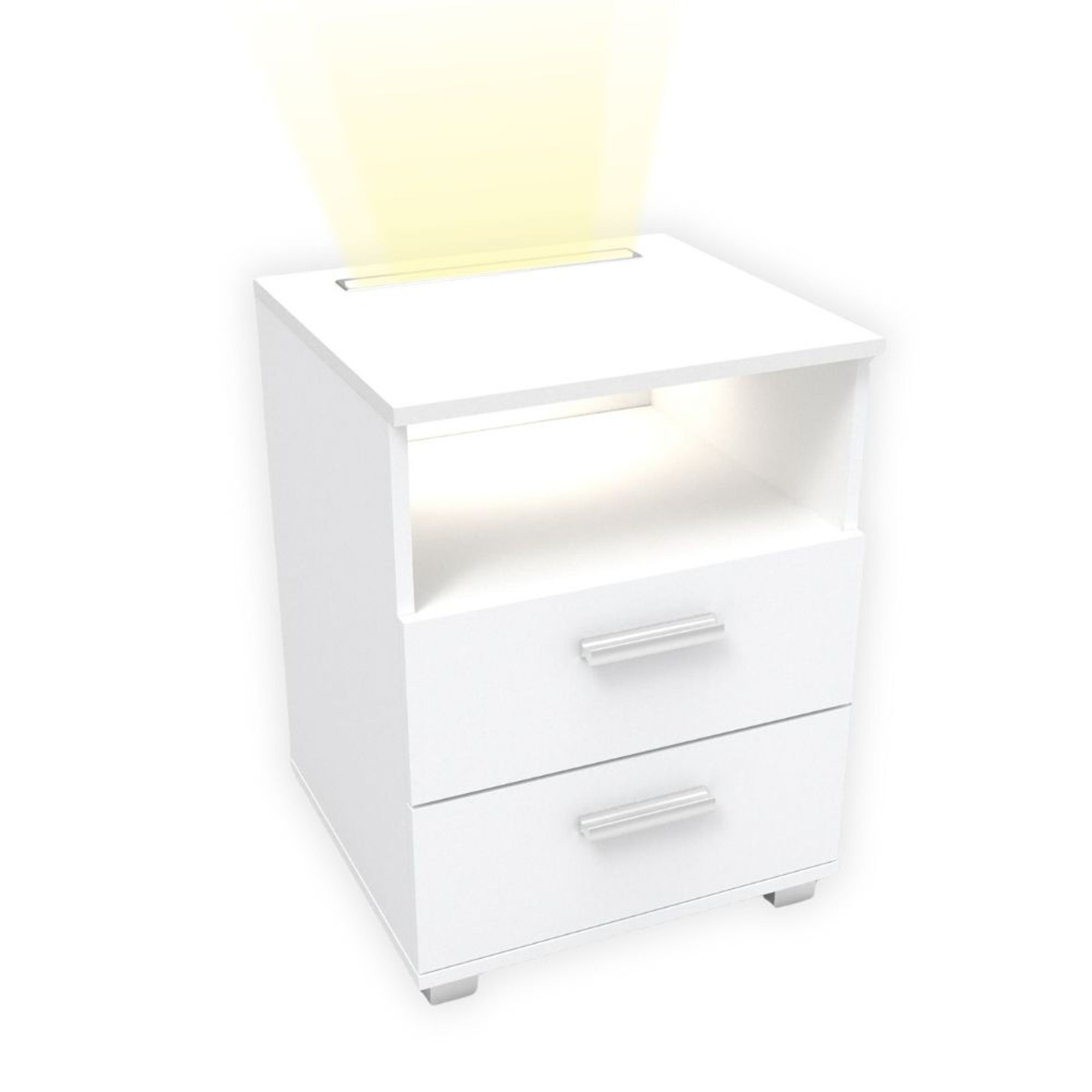 kalb | Mila - Nachtkonsole Nachttisch mit integriertem LED Licht, dimmbar Farbe: Weiß