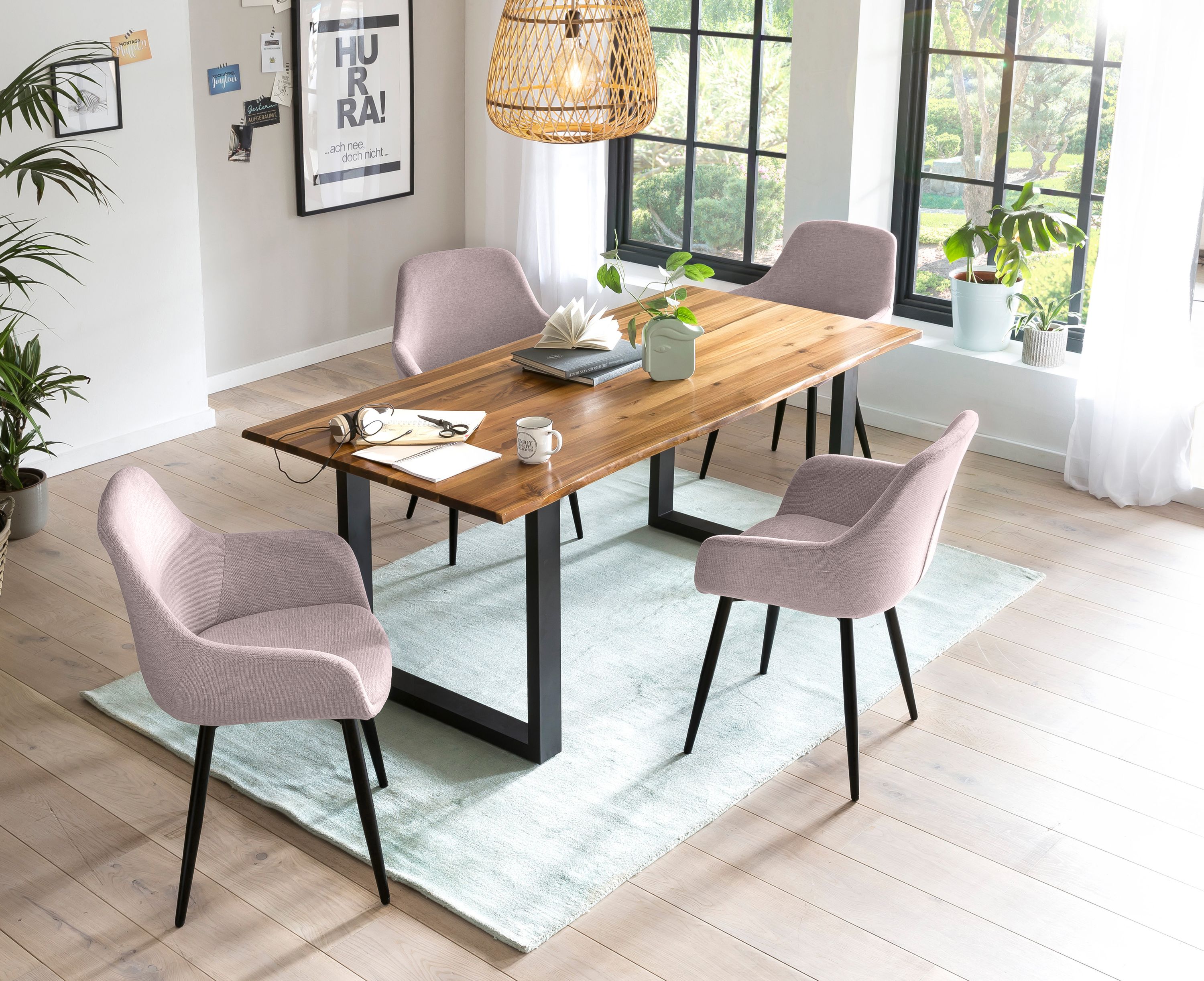 Essgruppe 5 tlg. 160x85 cm Sitzgruppe Massivholz Essstuhl Esstisch Tisch Stuhl
