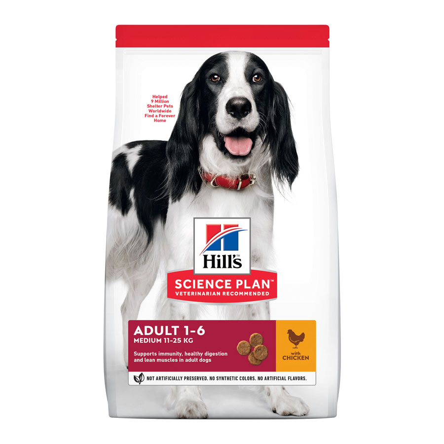 Ração Hill's Science Plan para cães adultos de porte médio com sabor de frango.