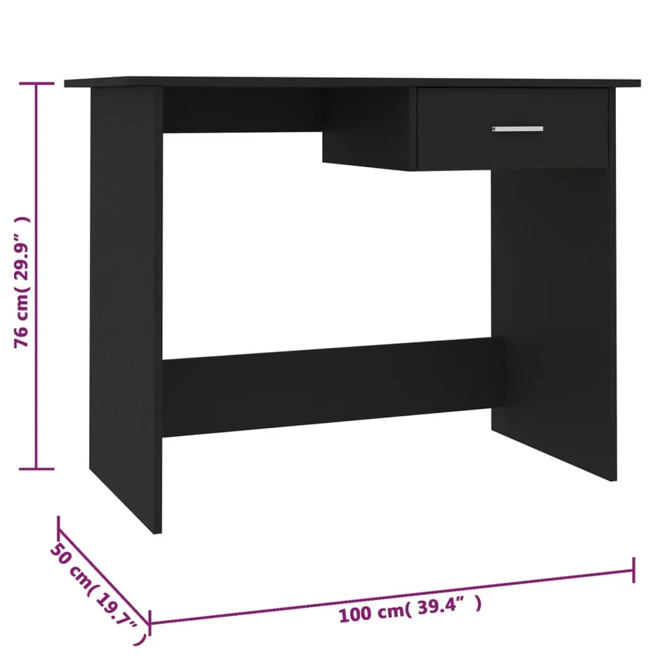 vidaXL - Bureau - Zwart - Bewerkt hout