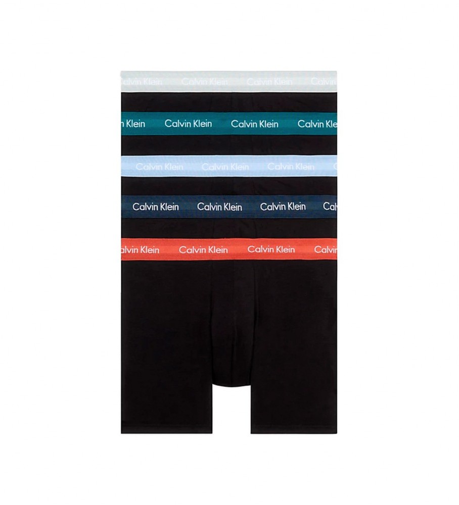 Cuecas Boxer Longas Calvin Klein, Pacote com 5, Pretas