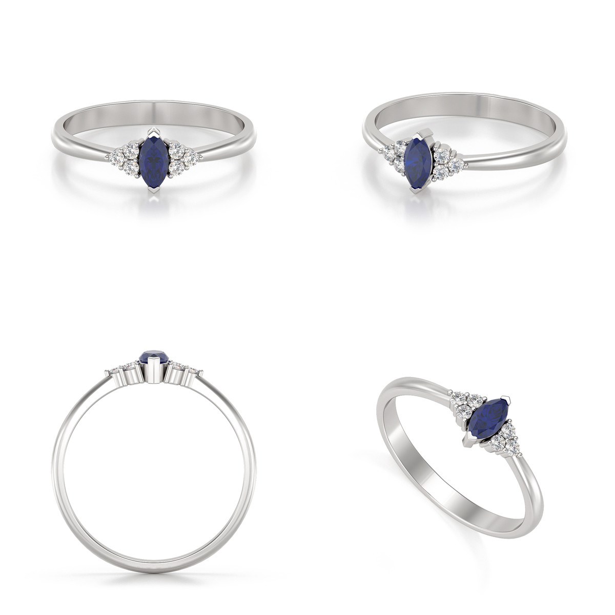 Bague ADEN Saphir et diamants sur Argent 925 2.1grs