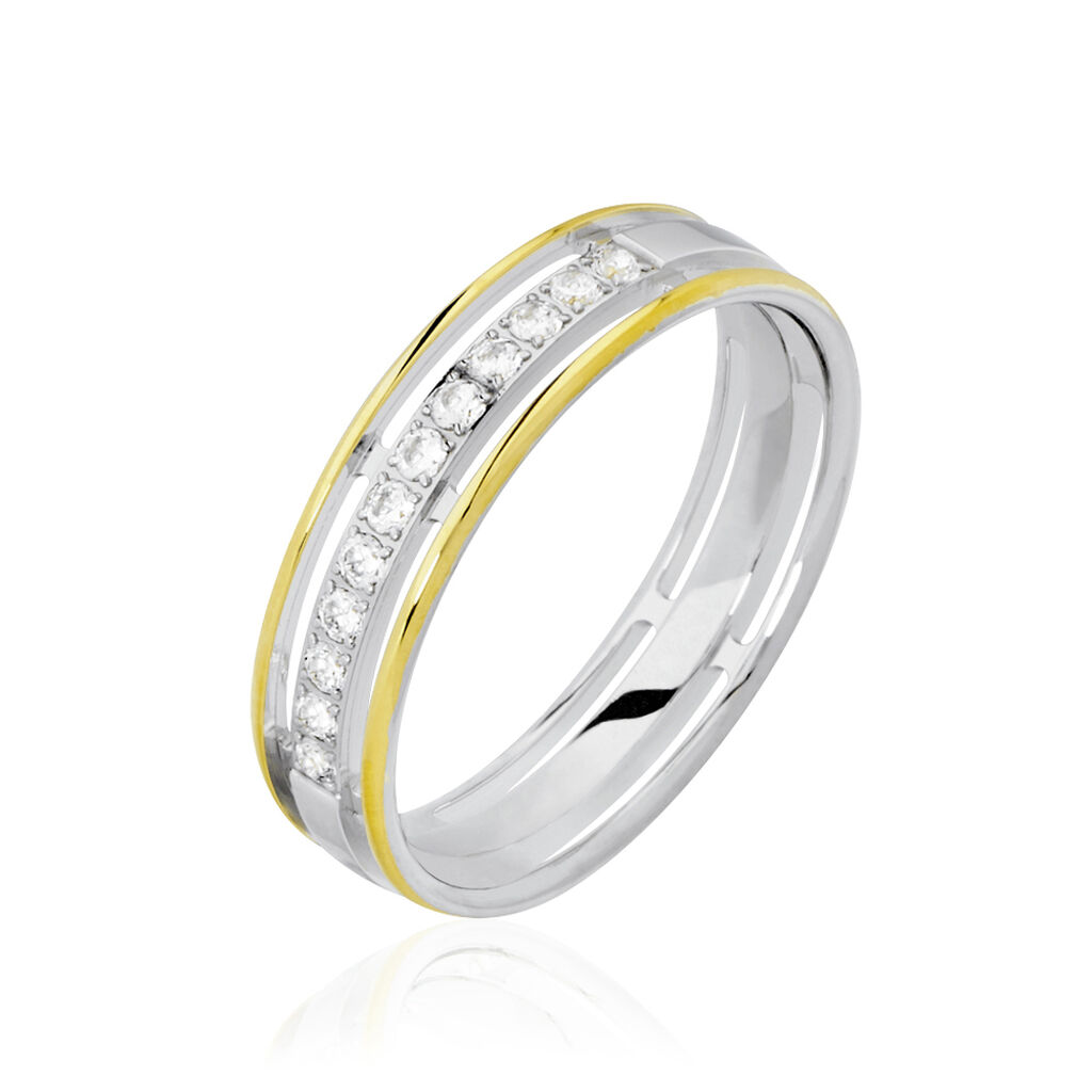 Alliance Serti Grains Ajoures Or Bicolore Diamant