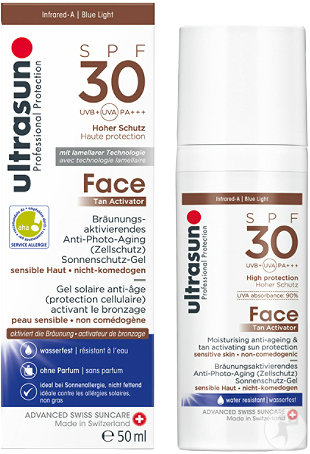 Ultrasun Face Tan Activator Ip30 Gel Solaire Anti-Âge Peau Sensible Flacon 50ml