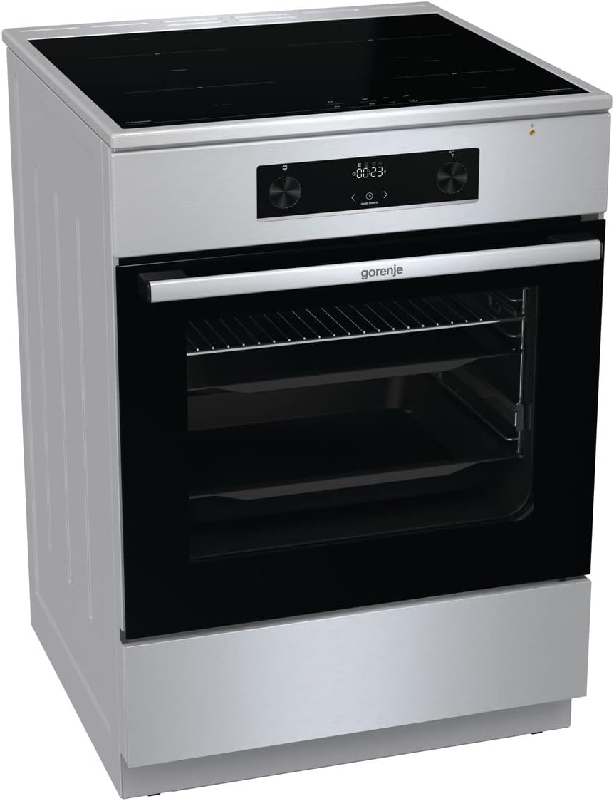 Gorenje GEIT6C60XPG Elektro Standherd mit Induktionskochfeld / 60 cm / 71 Liter/AirFry/Kindersicherung/GentleClose/AquaClean/BridgeZone/PowerBoost/edelstahl
