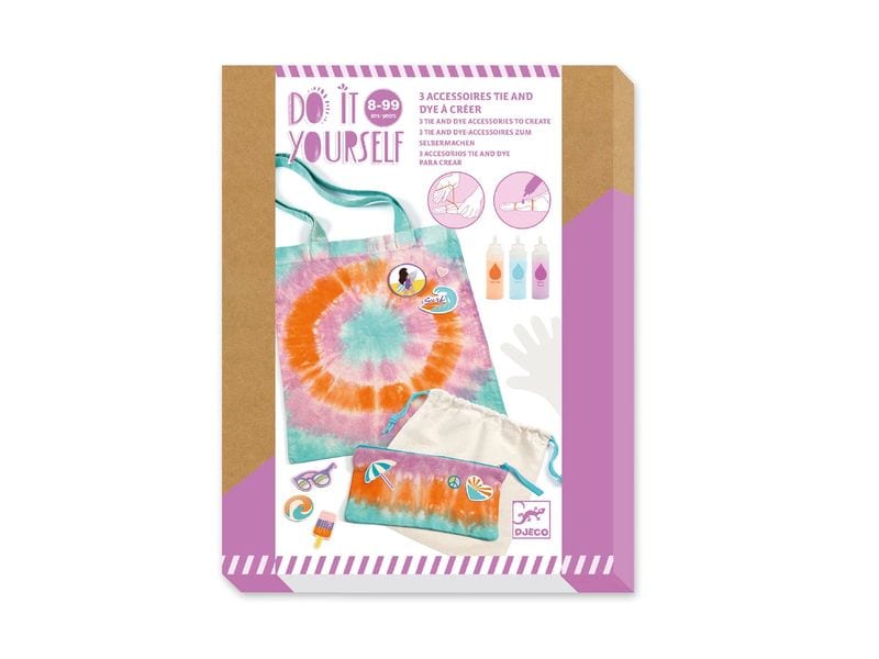 DJECO Bastelset DIY Tie-Dye Accessoires Sunshine 3 Tie und Dye-Accessoires zum Selbermachen