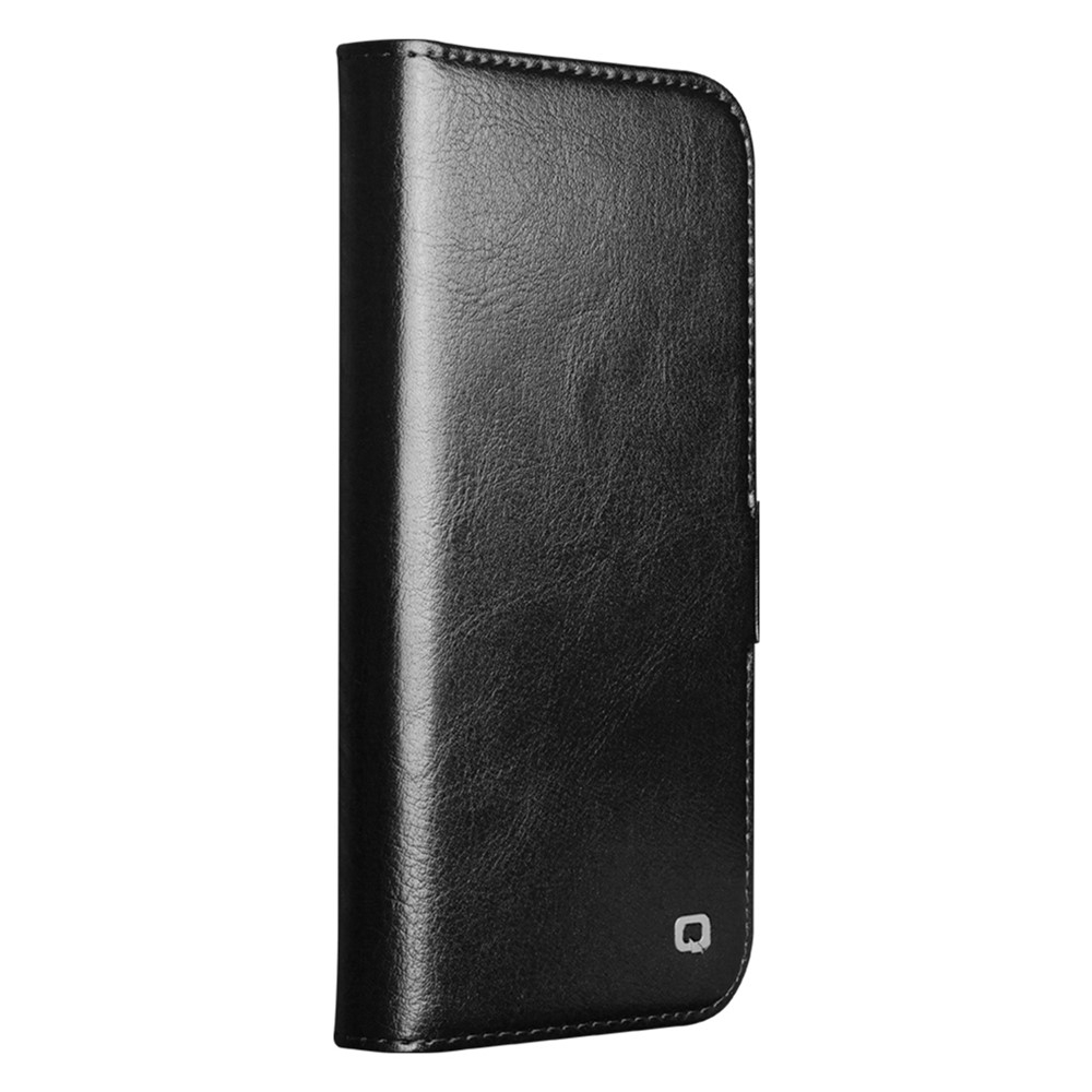 iPhone 17 Echtleder Tasche Flip Cover mit Kartenfächer - Schwarz