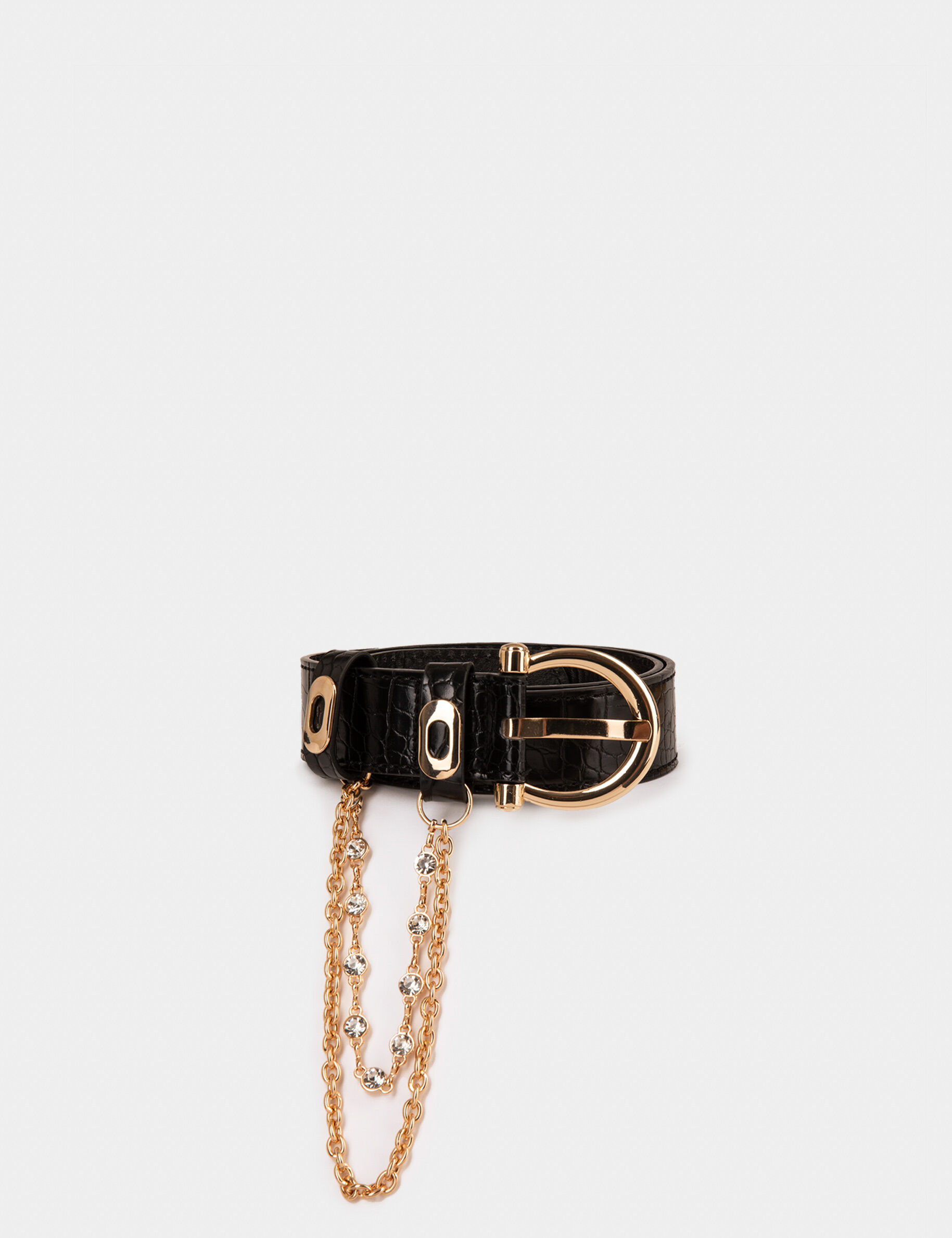 Ceinture aspect croco avec chaînes noir femme - noir