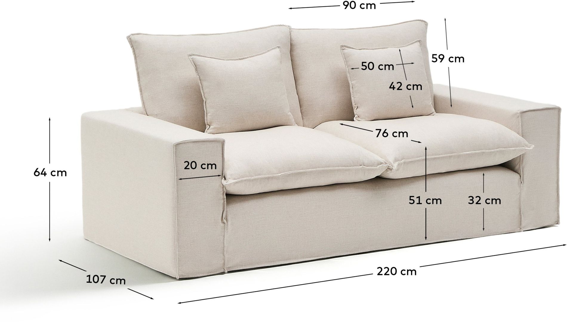 Kave Home Anarela Beige 2-Zitsbank