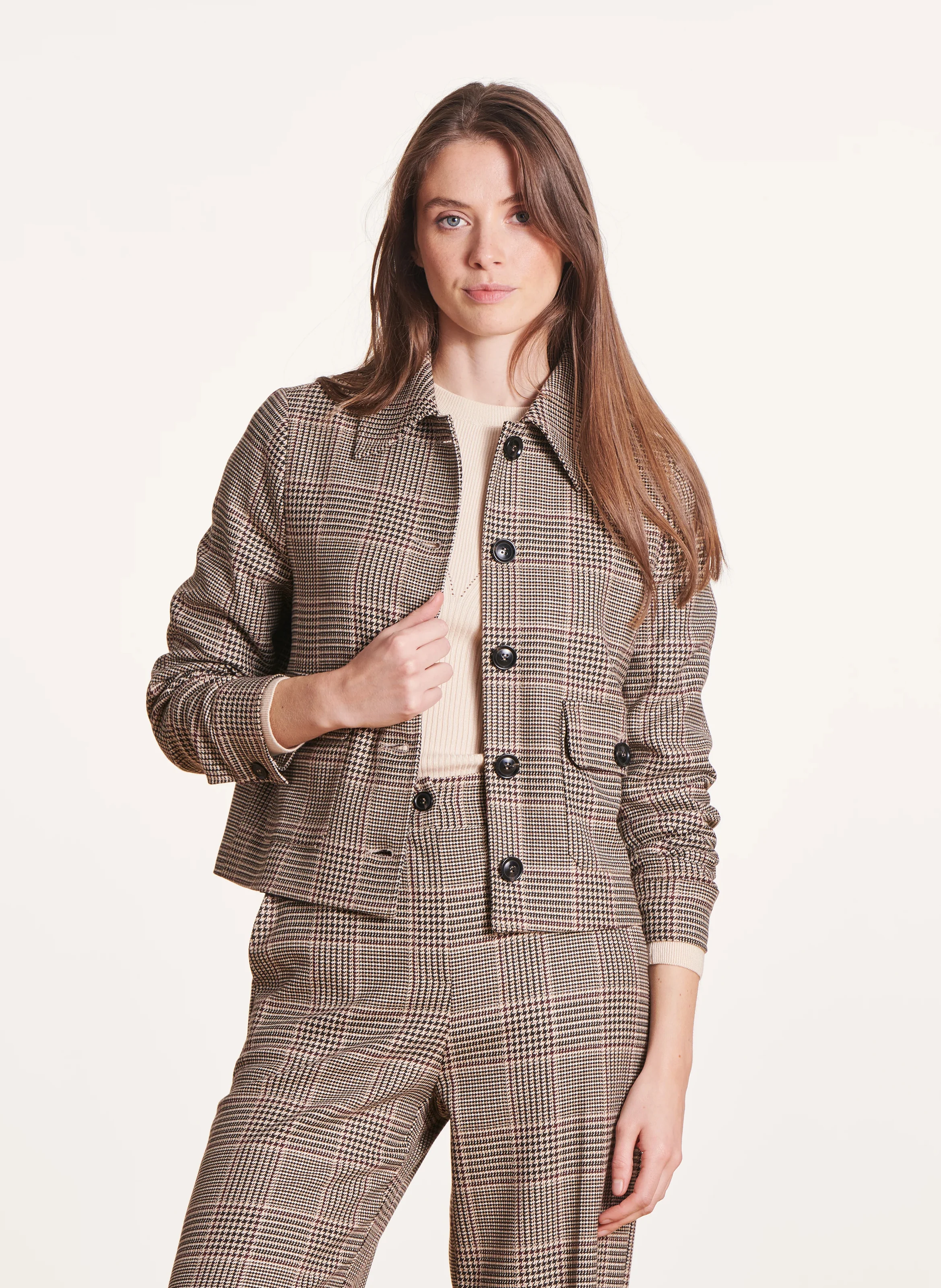 Veste courte à carreaux | Marron