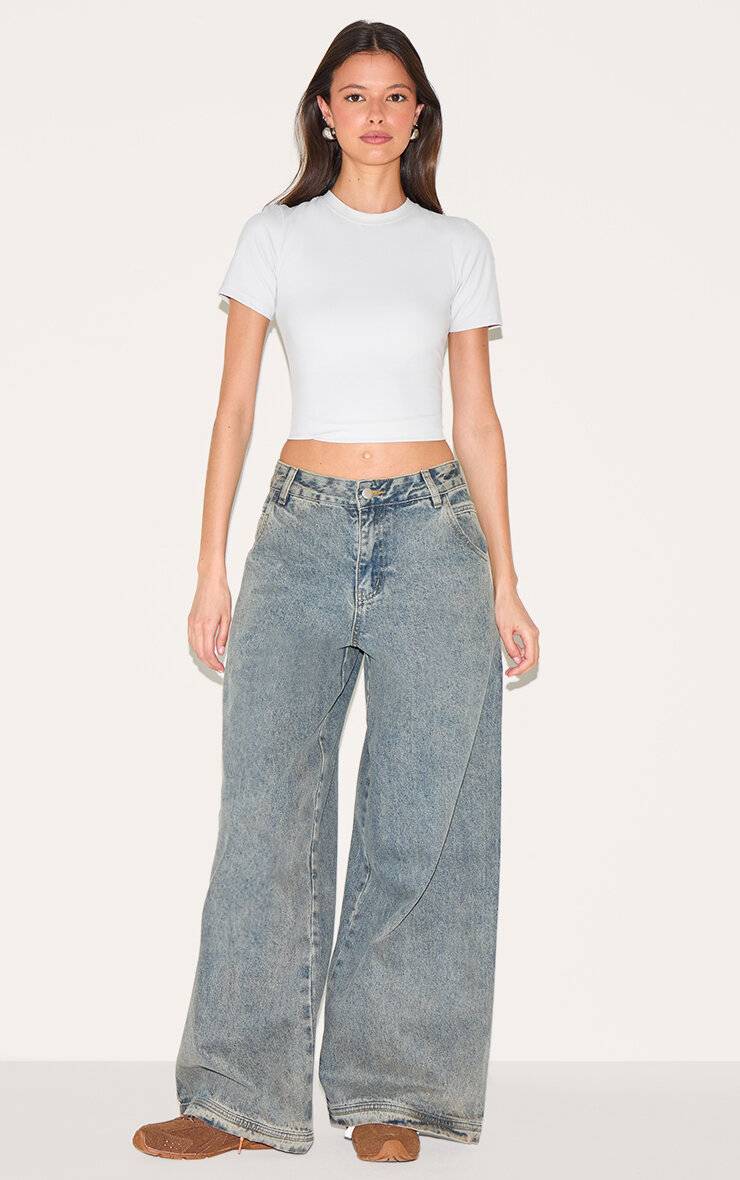 Délavage Vintage Jean Baggy Taille Basse À Détails De Coutures