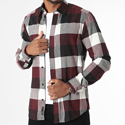Chemise Manches Longues A Carreaux Gudmund 22020301 Bordeaux Noir Blanc