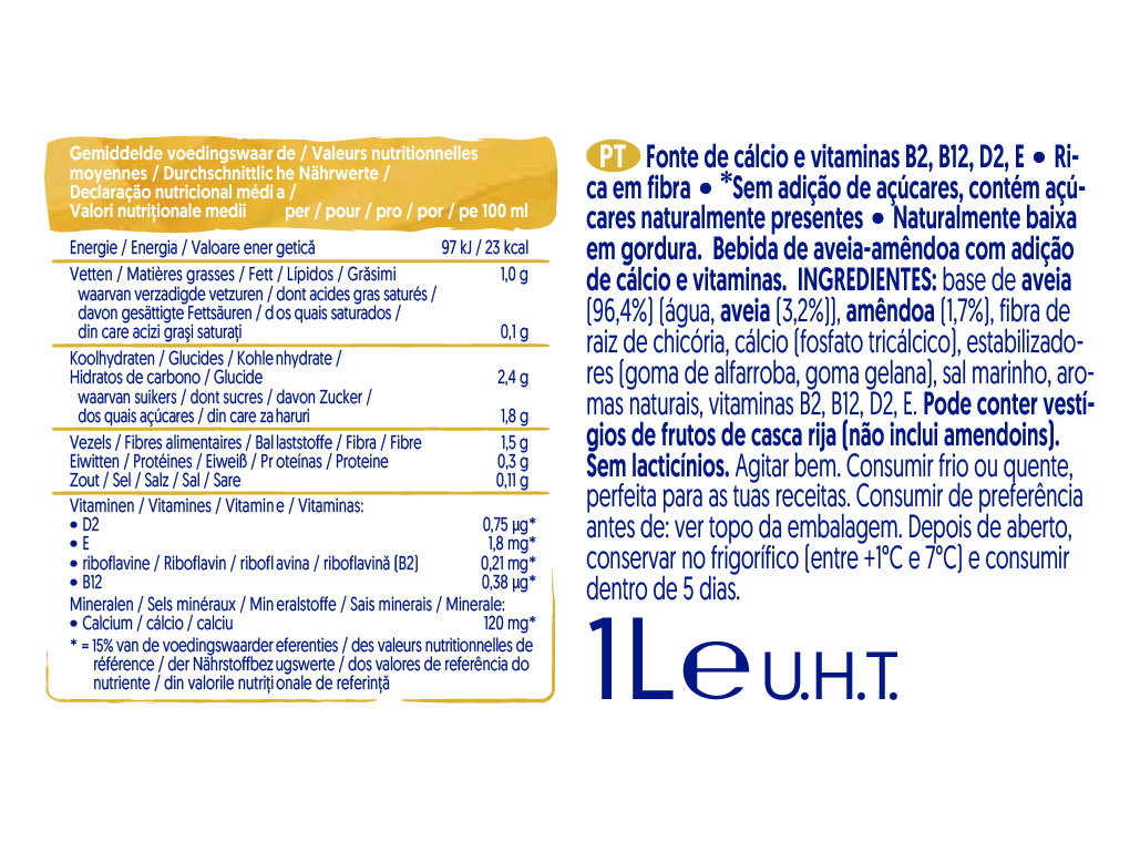 BEBIDA ALPRO DE AVEIA E AMÊNDOA 1L