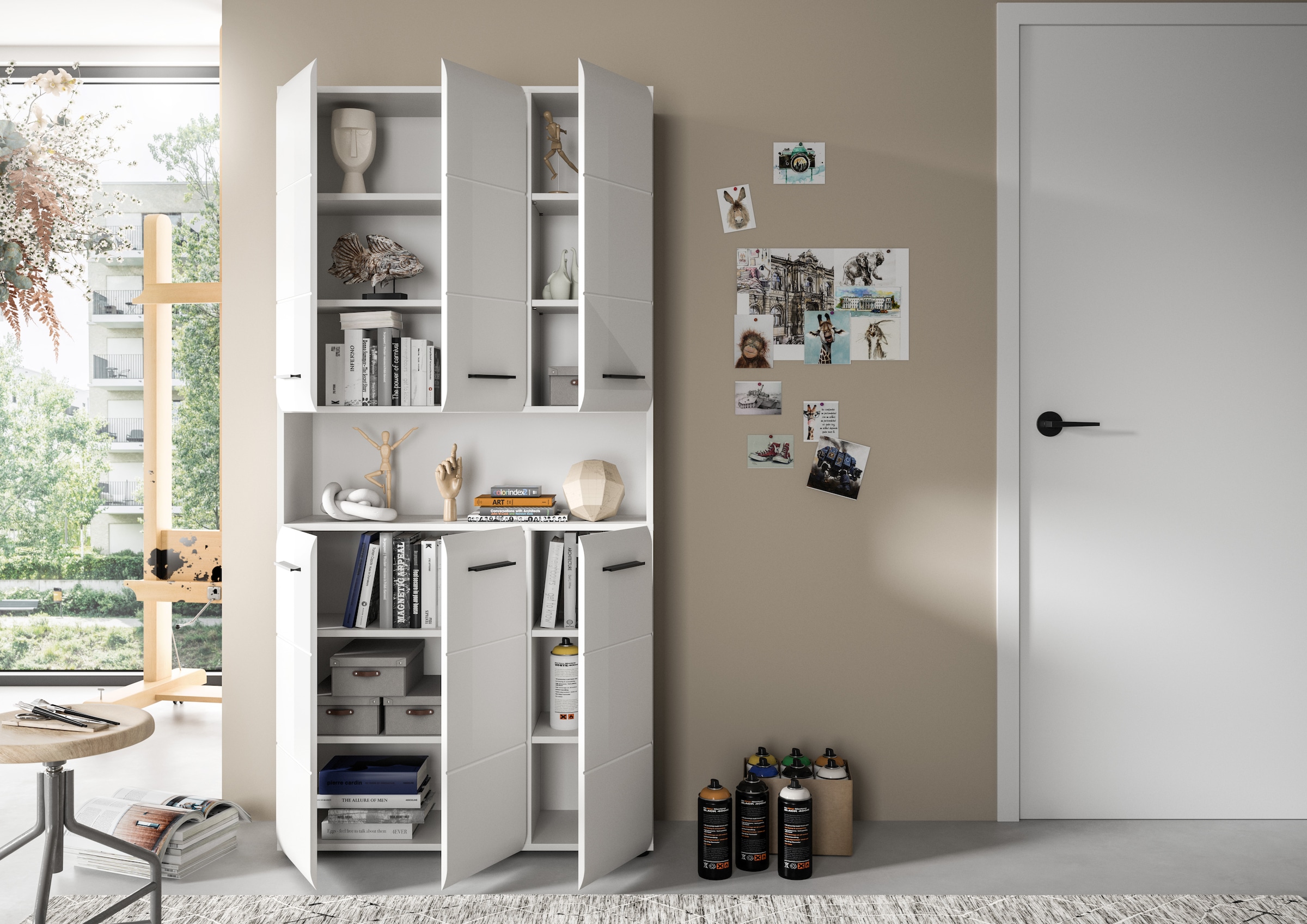INOSIGN Stauraumschrank 1 Stk. tlg. Florenz, Mehrzweckschrank, Weiss Hochglanz Tiefzieh, 13 Fächer