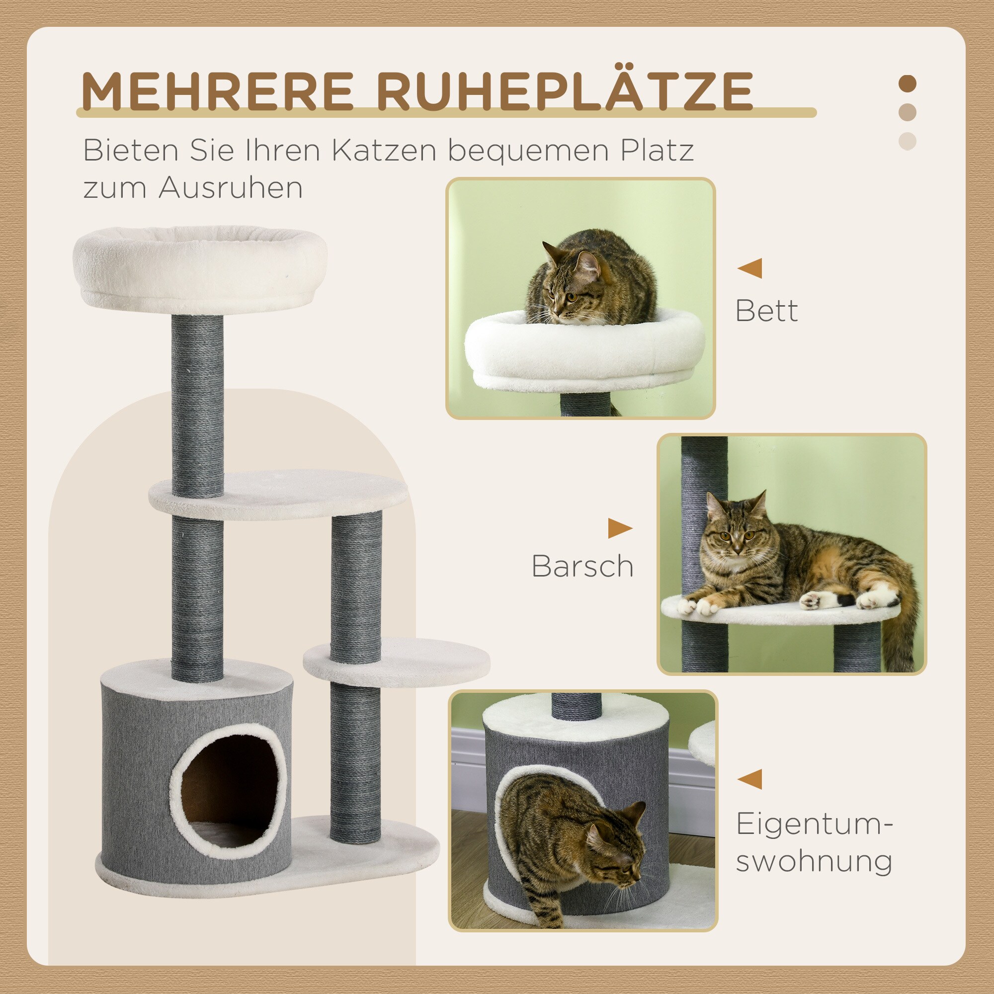 PawHut Kratzbaum mit Kratzmatte grau 55,5L x 30,5B x 98H cm