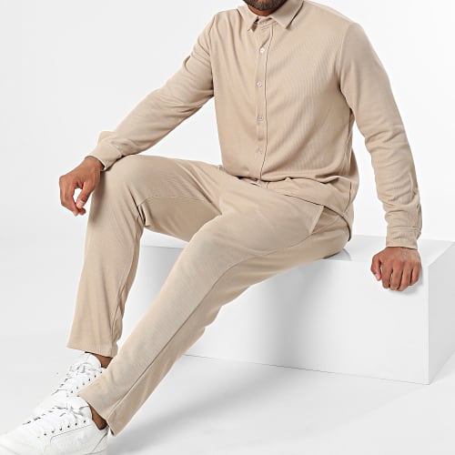 Ensemble Chemise Manches Longues Et Pantalon Jogging Beige