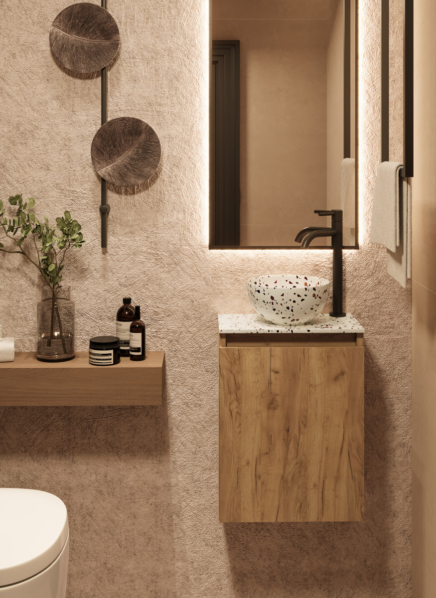 Fontana Terrazzo Micro Marble toiletmeubel 40cm warm eiken