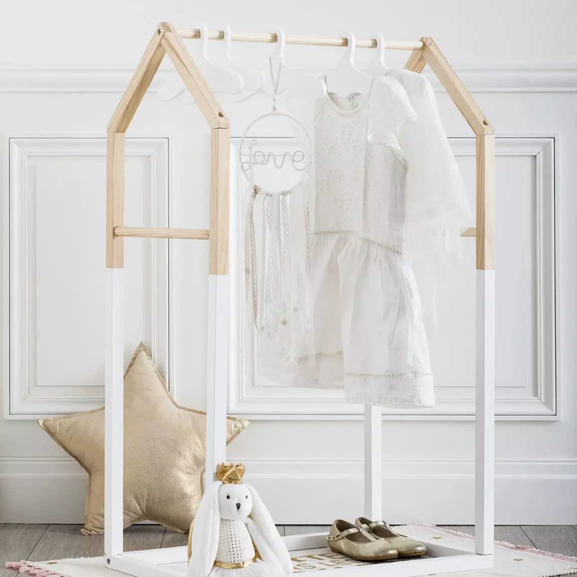 Penderie enfant bois (H100 cm) Maison Blanche