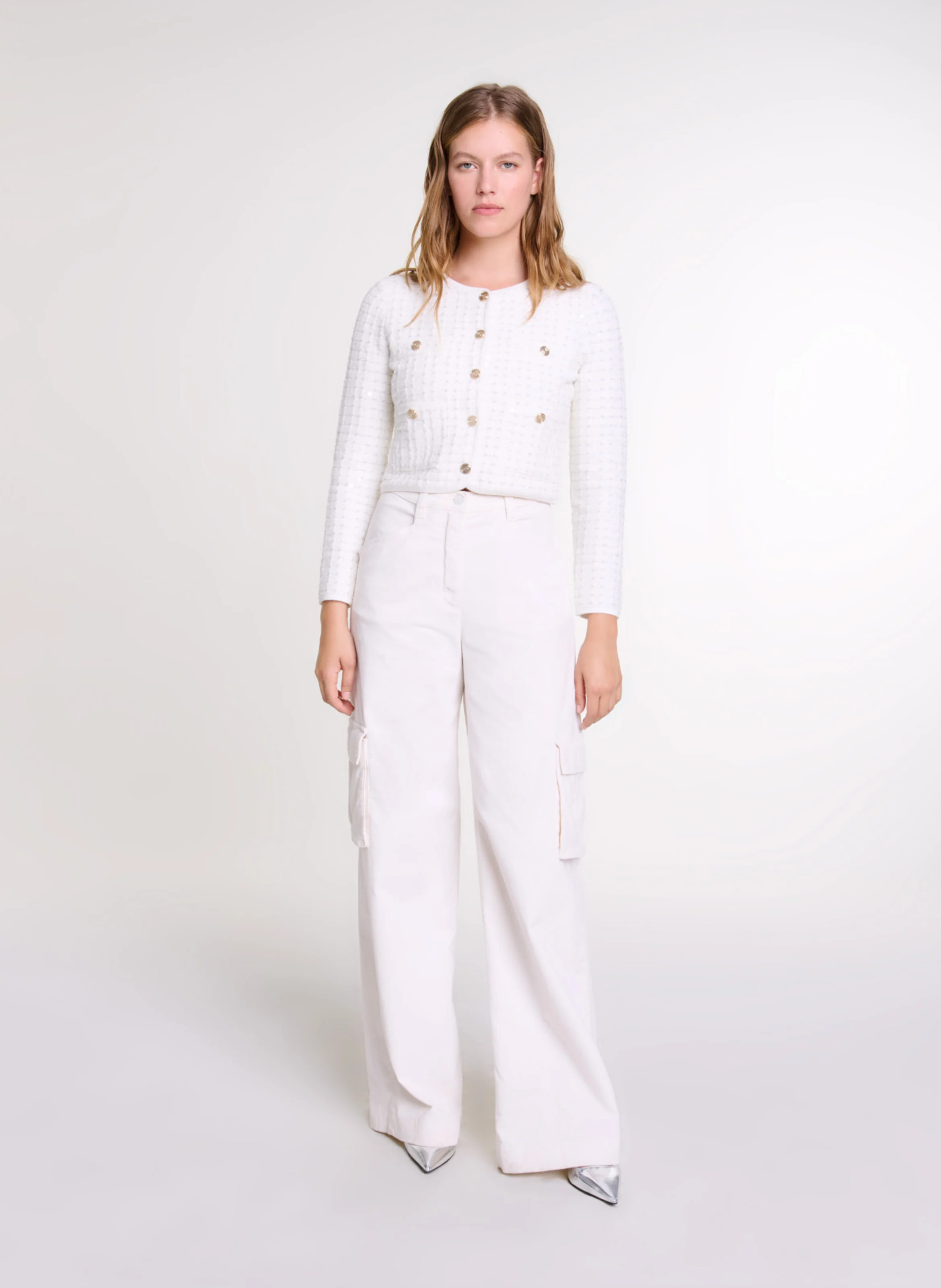 Veste droite à sequins | Blanc