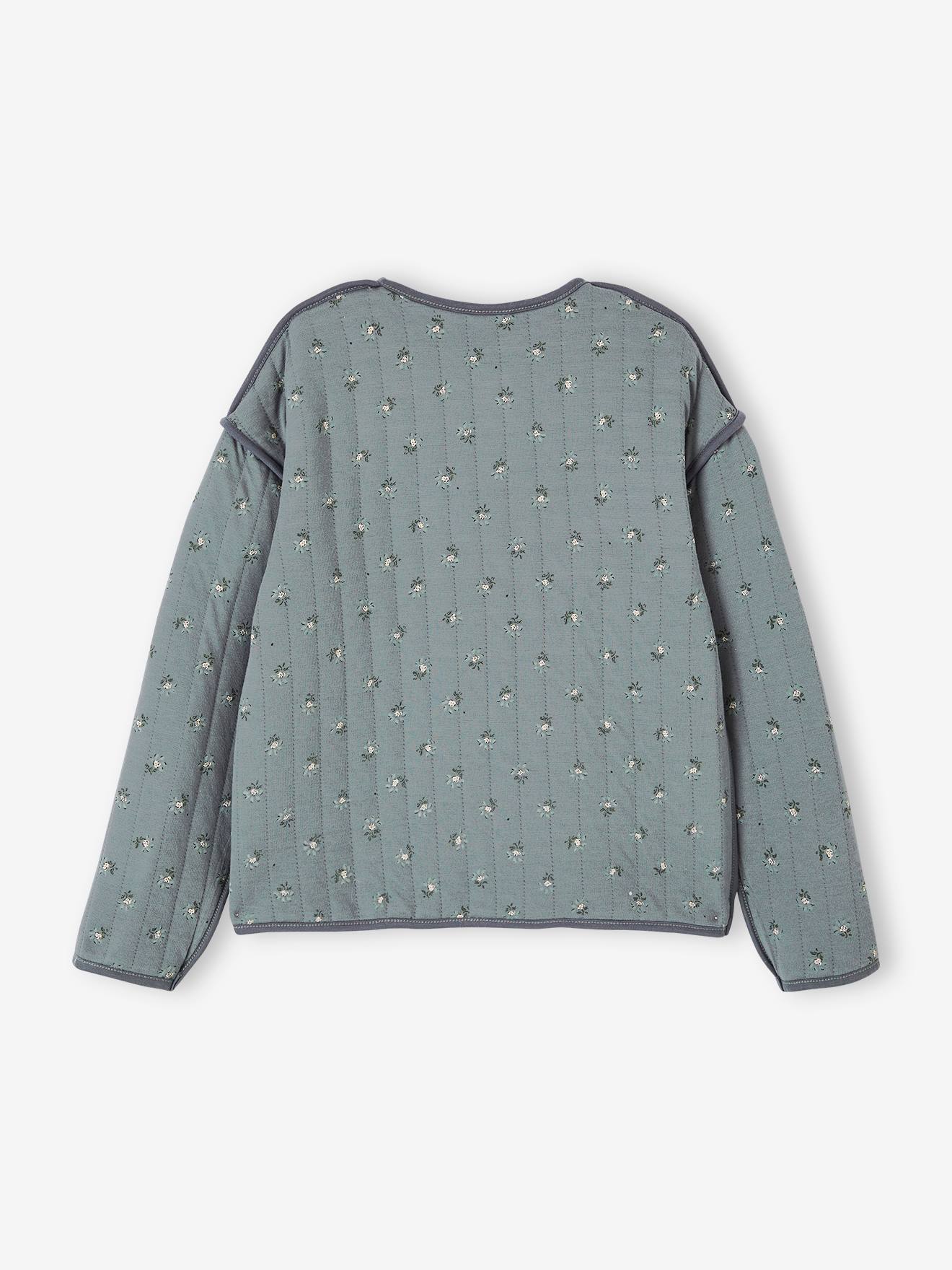 Jaqueta reversível de malha com efeito acolchoado, lisa em cinza escuro, para meninas.