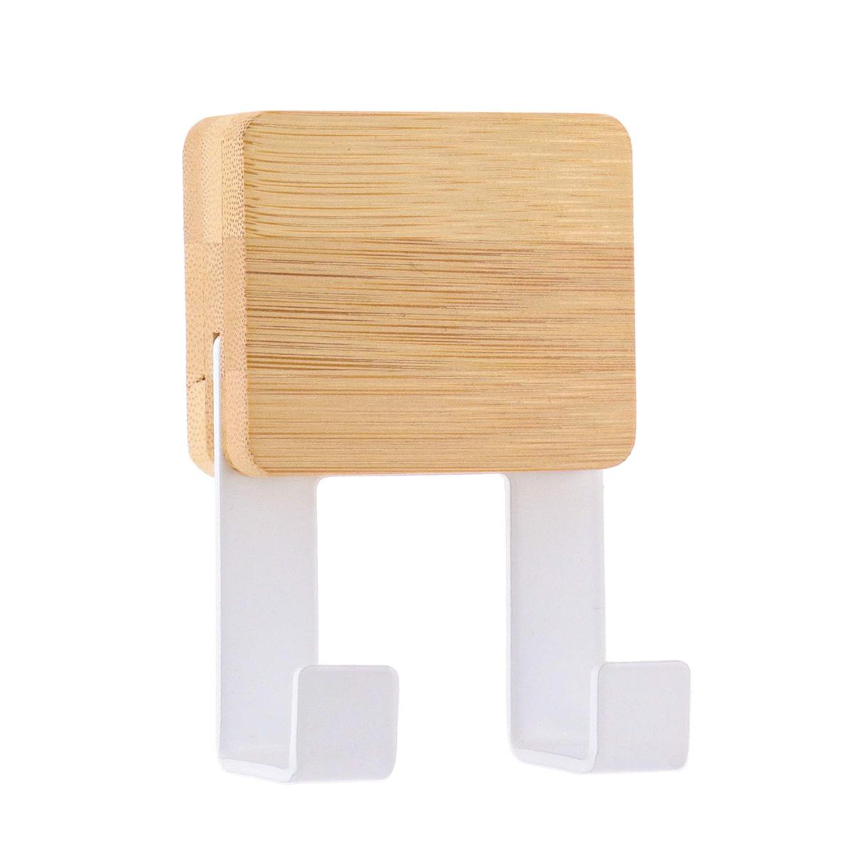 PATERE CROCHET DOUBLE BASE BAMBOU BLANC